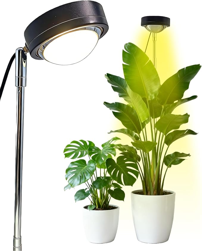 yadoker Plant Grow Light, LED Growing Light Full Spectrum for Indoor Plants,Black Magnifying Glass Plant Lights,Height Adjustable, Automatic Timer, 5V Low Safe Voltage,Idea for Large