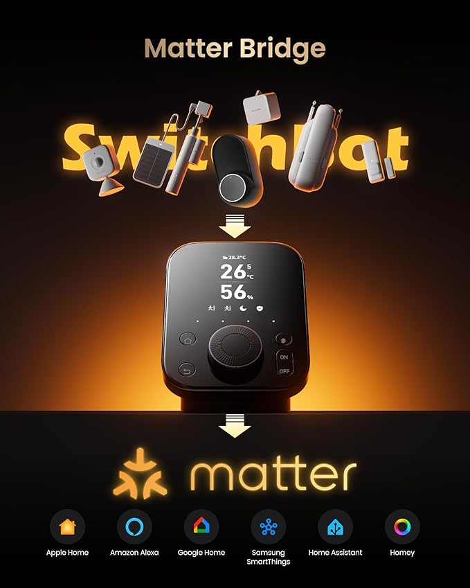 SwitchBot Hub 3 (3rd Gen) Smart Home Command Center: Screen + Physical Dial, IR Remote Hub for TVs/ACS, Temp/Humidity Sensor (±0.2°C), Matter Bridge, Bluetooth 200m, Works on 2.4GHz WiFi