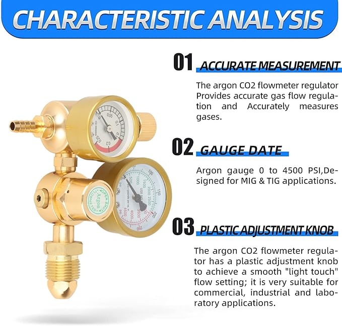 Welder Gas Regulator, Accurate Welding Gas Gauge, MIG TIG Flowmeter, Heavy Duty Welder Gas Valve G5/8 In Male Thread Inlet 1/4 In Outlet