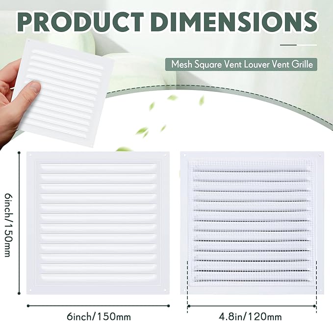 4 Pcs 6 x 6 Inch Aluminum Gable Vents Attic Vents Metal Gable Wall Shed Vent with Screw and Screen Mesh, Square Return Louver Grille for Ventilation Exterior Door House Attic Garage Ceiling