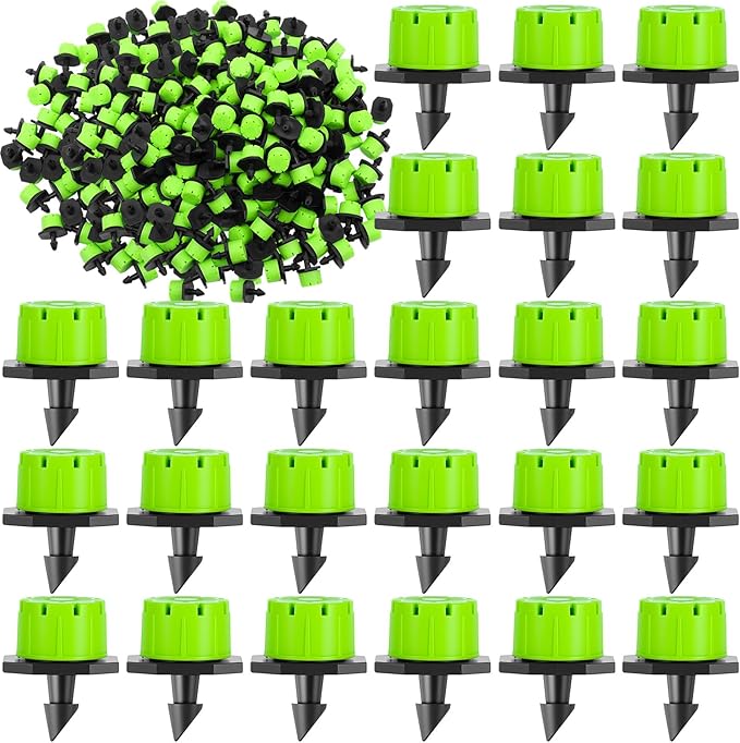 Yaocom Sprinkler Irrigation Drippers, 1/4 Inch Barbed Drip Emitter, 360 Degree Watering Adjustable Suitable Anti-Clogging Drippers for 4mm/7mm Garden Watering Tubing System(Green,400 Pcs)