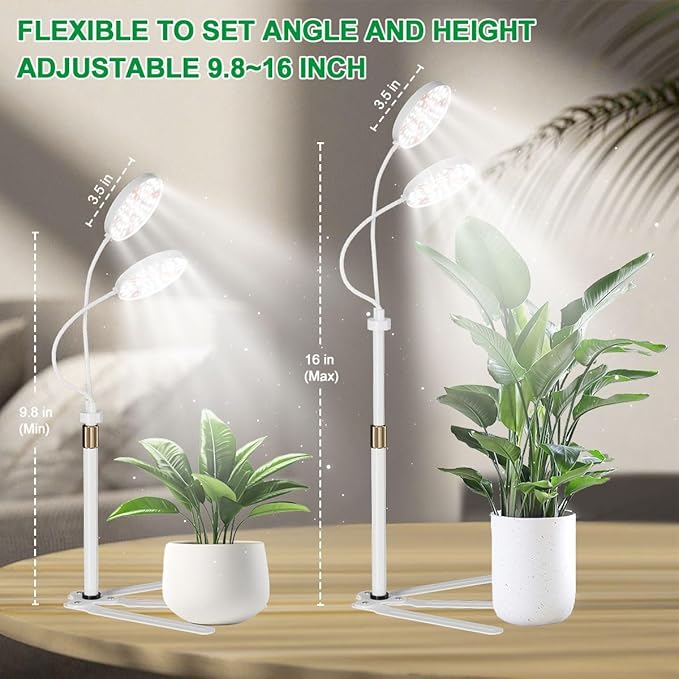 GYTF Grow Light Dual Ring 3.5" with Base, 122 LEDs 6000K White Full Spectrum Gooseneck Plant Lamp for Indoor Desk Plants, Dimmable & Height Adjustable 9-16", Timer 4/8/12/18Hrs