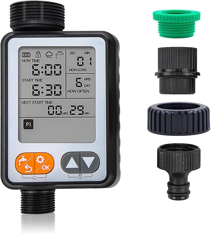 Sprinkler Timer, Outdoor Garden Hose Faucet Timer with 3in Display Rain Delay for Lawn Sprinkler and Nozzle Sprayer, 1 Outlet
