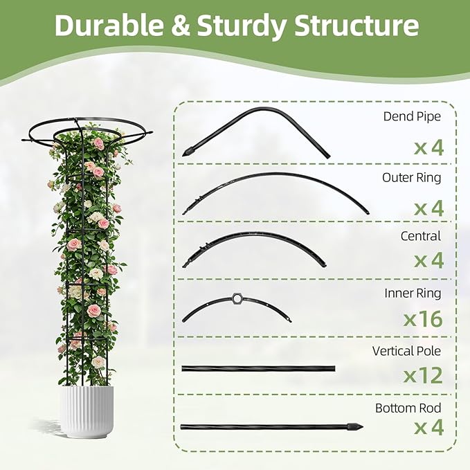 Garden Trellis for Climbing Plants Outdoor,70.9 Inch Mushroom Top Trellis, Height Adjustable Thick Twisted PE-Coated Metal Pipe,Plant Support for Potted Plants Vine Rose Clematis Vegetables