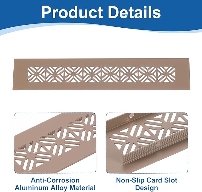 uxcell Aluminum Alloy Air Vents, 250 x 50mm / 9.8 x 2" Rectangle Louvered Ventilation Grille Cover with Mounting Screws for Door Cabinet Wardrobe, Brown