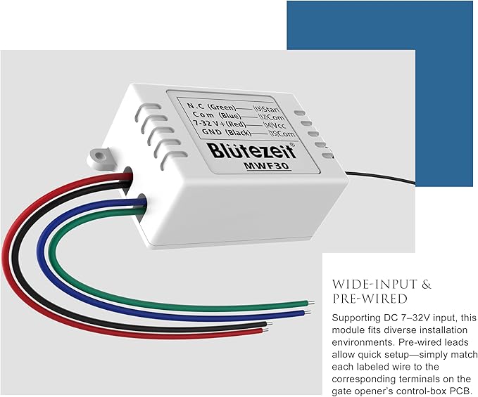Blütezeit WiFi Module for MJ Sliding Gate Openers (MJ300/MJ400) with Push Button, Smart App Control, Alexa/Google/Siri Compatible, 2.4GHz Single-Button Cycle
