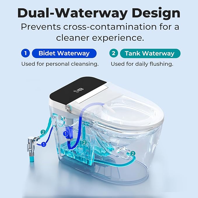 Smart Toilet with Bidet Built in Tank, Auto Open Close Lid, Heated Seat Foot Sensor, Rear & Feminine Wash Warm Water Air Dryer Self Cleaning, 12" Rough In, One-Piece Elongated (ZY695A)