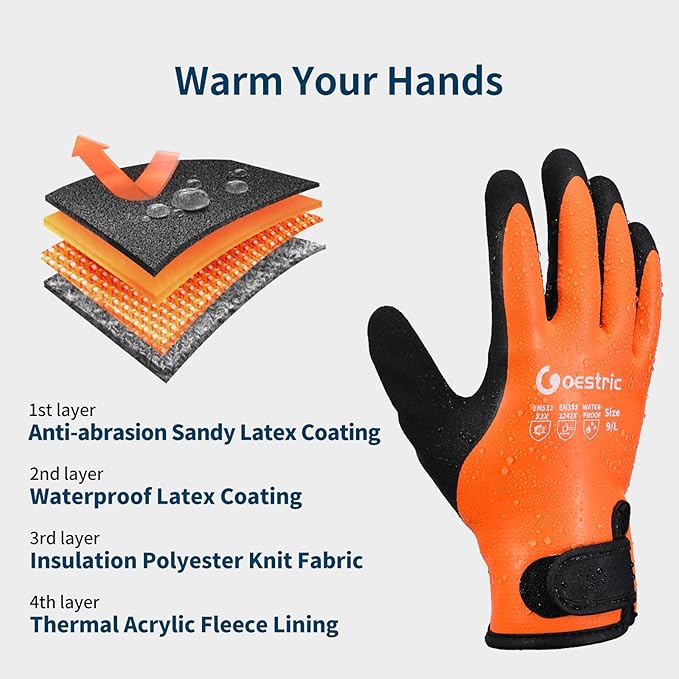 100% Waterproof Winter Work Gloves for Men Women, Freezer Gloves with Grip for Shoveling Snow