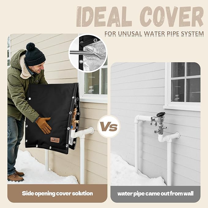 Backflow Preventer Insulation Cover - 3 Way Opening Pipe Insulation Cover for Irrigation Valve, Sprinkler Cover for Outside - Winter Freeze Protection Backflow Cover - 16" W x 20" H, Black