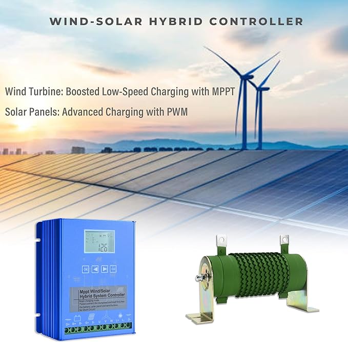 Wind Solar Hybrid Charge Controller, 1400W Wind and Solar Charge Controller, Auto 12V/24V Battery Off Grid Controller Boost MPPT 800W Wind Turbine, 600W Solar Panel