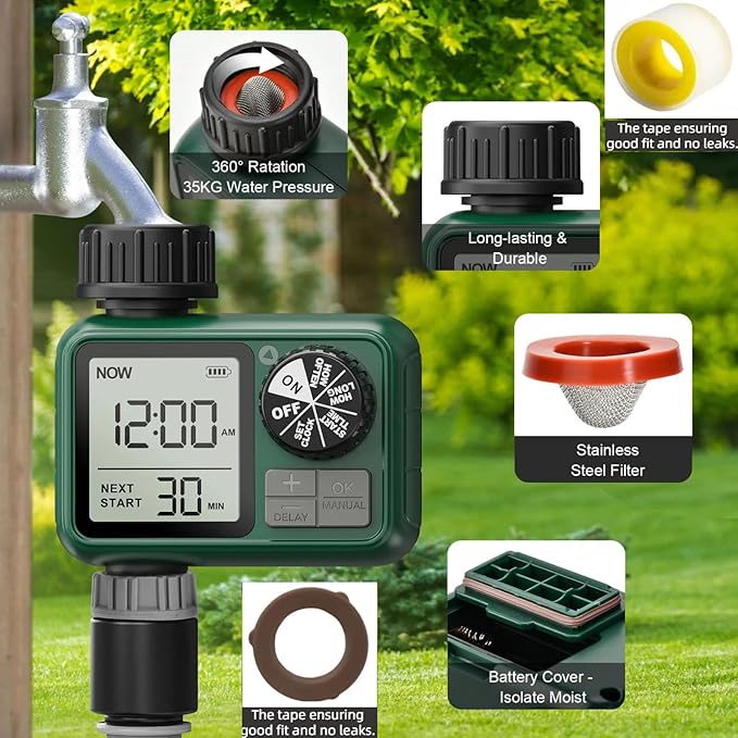 Water Timer for Outdoor Garden Hose, Sprinkler Timer for Garden Faucet with Auto/Manual/Rain Delay Mode, Sprinkler Irrigation Controller for Yard Lawn