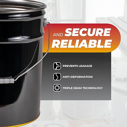ATERET 5 Gallon Black Metal Bucket & Lever Lock Pail Lid, Heavy Duty Durable Pails and Lids for Outdoor and Household Use (18 Pack)