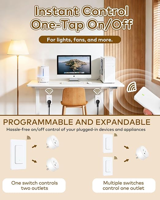 NineLeaf Wireless Remote Lamp Switch,Plug with Remote Wall Mount,Expandable Electrical Outlet Switch for Lamp, Light, Fan, Appliance, 500ft RF Range, FCC Listed, 2 Remote + 3 Outlets