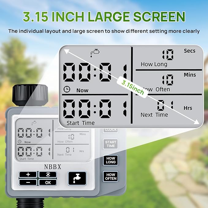 NBBX Sprinkler Timer for Garden Hose, Outdoor Watering System with Rain Delay, Manual & Automatic Mode
