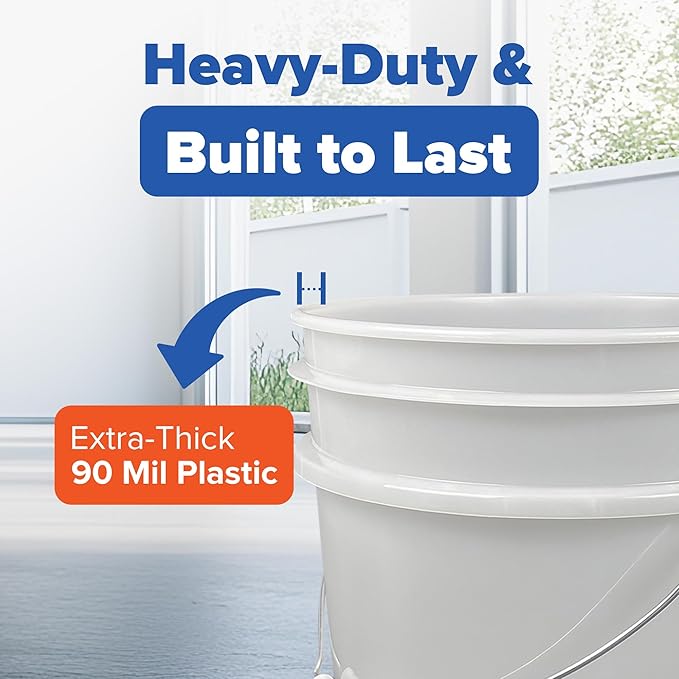 ePackageSupply 5 Gallon Bucket - Food Grade Bucket, Metal Handle Grip, BPA-Free, Heavy-Duty 90 Mil HDPE Plastic Pail, Stackable Utility Container, Made in USA, Lid Not Included, Translucent, 6 Packs
