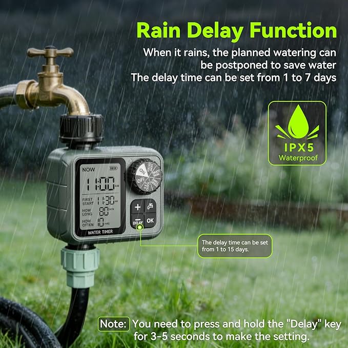 CMARS Sprinkler Timer for Garden Hose, Programmable Water Timer with Rain Delay & Manual Mode, Automatic Drip Irrigation System, Outdoor Hose Timers for Lawn Yard Watering, 1 Outlet