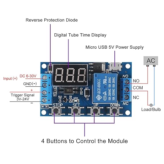 2pcs DC 6-30V Timer Relay Programmable Time Delay Relay Module Cycle Timer with LED Display Support Micro USB 5V Power Supply, Smart Home Controller