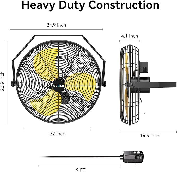 CCGIRU 5400 CFM 20" Outdoor Wall Mount Fans, High Velocity 3-Speed Waterproof Professional Outdoor Fan, Heavy Duty Industrial Wall Fan for Patio, Commercial, Gazebo, and Garage, UL Listed