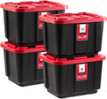 IRIS USA 4-Pack 12 Gallon Storage Bins with Lids |Made in USA| Heavy Duty Plastic Tote Containers for Truckbed Tool Box Organization, Large - Red
