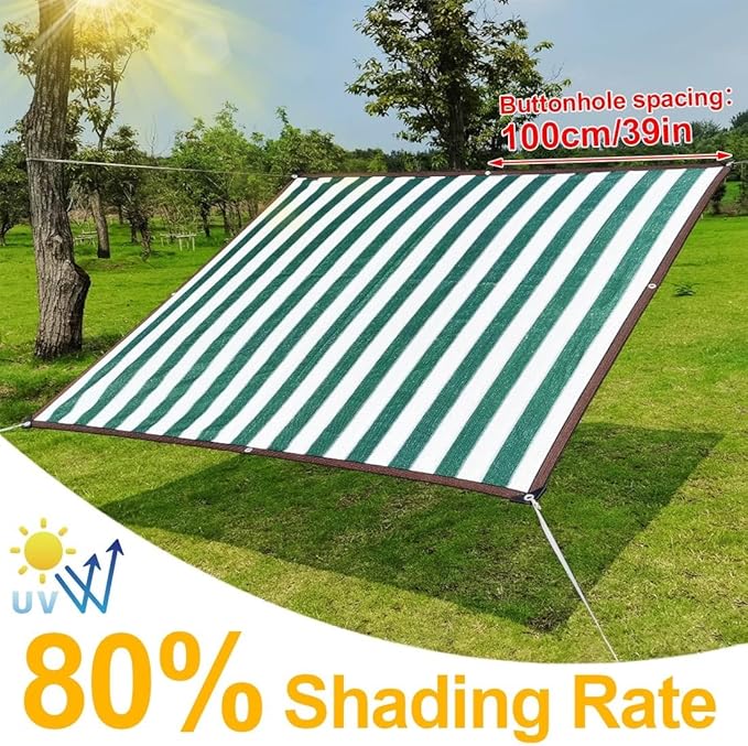 80% Garden Shade Fabric Sun Shade Cloth Dark Green White Shade net Sunblock Mesh,HDPE Shading Net with Grommets,Greenhouse Cover Shade Tarp 3x6 ft to 40x44 ft(6x12ft)