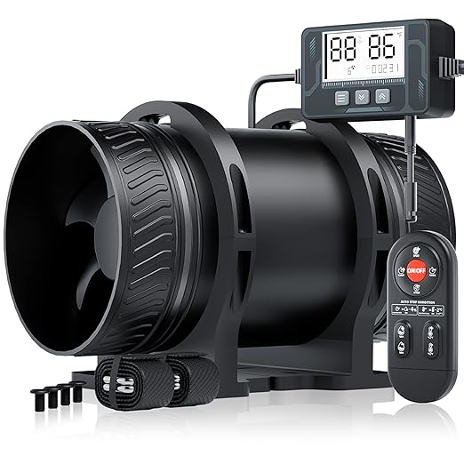 4 Inch Inline Duct Fan Kit with Timer Humidity Sensor and Temperature Remote, Quiet Ventilation Exhaust Fan for Heating Cooling Booster, Grow Tents, Hydroponics Comes with Base Cord Screw
