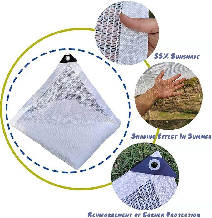 Large Sun Shade Net for Garden 50% UV Protection White Shade Cloth for Greenhouse 3.3'x6.6' 10'x10' 10'x13' 13'x20' 20'x20' Outdoor Sun Shelter for Beach Patio and Backyard(3.3' x6.6')