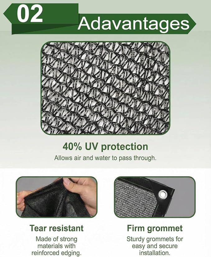 vensovo 40% Sunblock Shade Cloth Net Black Resistant - 6x20 Ft Garden Shade Mesh for Plant Cover, Greenhouse, Chicken Coop, Kennels, Tomatoes Plants
