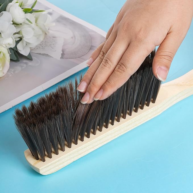 Rbenxia 2 Pieces Wooden Handle Bench Brushes Horse Hair Brushes Soft Bristles Dust Brush Household Cleaning Brushes for Fireplace, Sofa, Furniture, Workshop Woodworking (Brown)