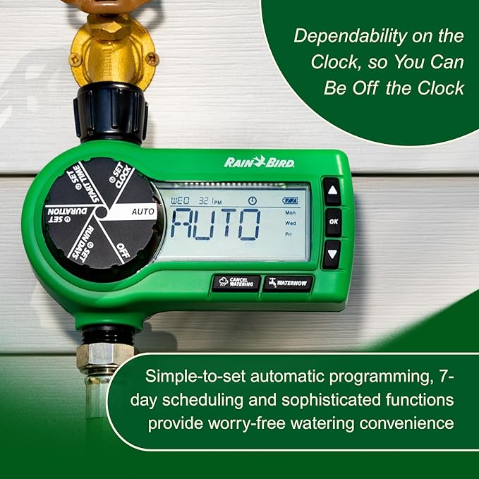 Rain Bird 1ZEHTMR Professional Grade Electronic Digital Hose End Timer/Controller, One Zone/Station, Battery Operated, Digital with Plastic Inlet/Outlet