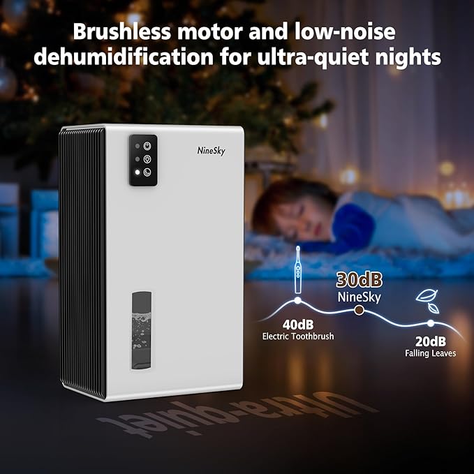 NineSky Dehumidifier, 1000 sq.ft Dehumidifiers for Home with 95oz Large Water Tank,Quiet Dehumidifier with 7-Color Ambient Light & Auto Shut Off, Dehumidifier for Basement, Bedroom, Bathroom (White)