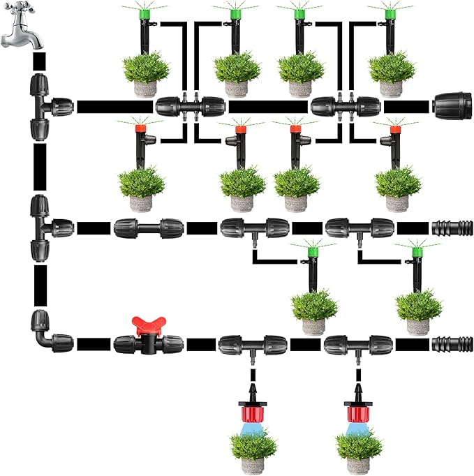 Gardrip Drip Irrigation Fittings for 1/2 Inch to 1/4 Inch Tubing Reducing Tee：1/2" (1/2" ID x 0.65" OD) to 1/4" Drip Line Anti-drop Locked Nut Barbed Reducer Tee Connectors (12 Pack)