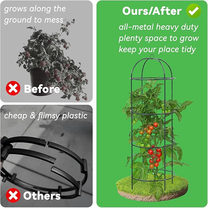Large Trellis, Garden Obelisk Trellis for Climbing Plants Outdoor, 55" Metal Trellises for Tomato Cucumber Clematis Rose Vine Support, Heavy Duty Round Cage Stand for Grow Bag Raised Bed Yard, 2 Pack