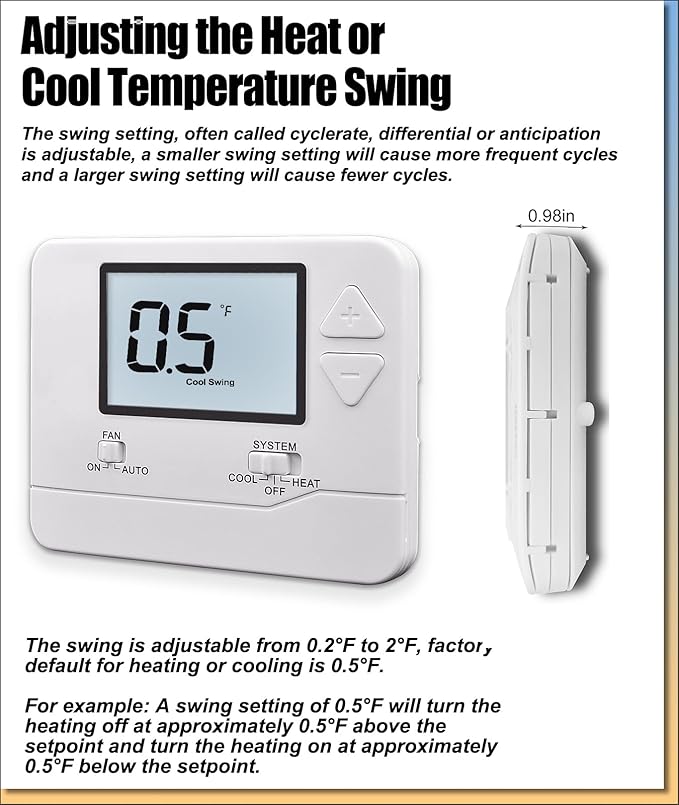 Heagstat Non Programmable Thermostat, Single-Stage 1 Heat 1 Cool, Simple Digital Thermostats for Home