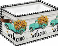 Country Sunflowers Storage Bins Cubes Waterproof Cloth Storage Basket, Welcome Rustic Truck Floral Farm Wooden Foldable Storage Bags for Shelf Closet Clothes Organizers with Handles 15x11x9.5 in 1PCS