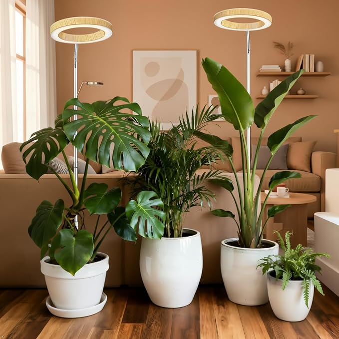 Grow Lights for Indoor Plants Full Spectrum,6.3" LED Wood Grain Plant Grow Light,9.8-65in Height Adjustable Plant Lights Growing Lamp with Auto Timers 3H/9H/12H,10 Dimmable Levels (Wood Grain 2 Pack)