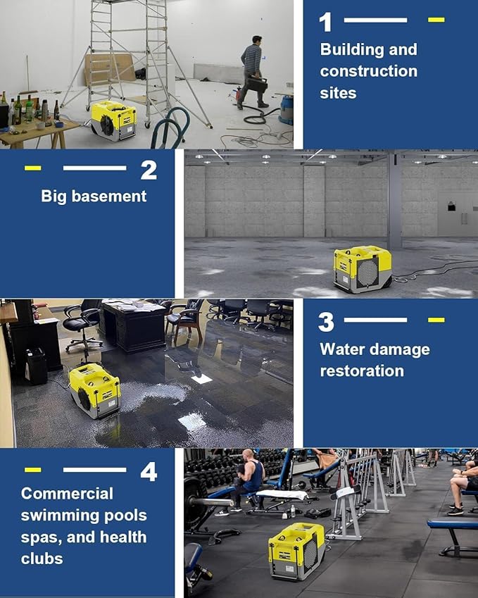 ALORAIR 264 PPD LGR Commercial Dehumidifier High Performance Industrial Dehumidifier with Pump, Compact, Portable Industrial dehumidifier for Water Damage Restoration, Yellow