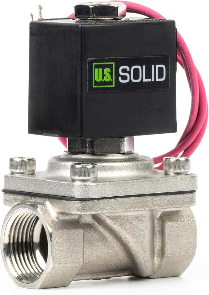 U.S. Solid 3/4" Stainless Steel Solenoid Valve - 110V AC Normally Closed (N.C.) Electric Valve, Semi-Direct Lift, Viton Seal, 145 PSI (10 Bar), IP65 Waterproof for Fuel, Gas & High-Temp Liquids