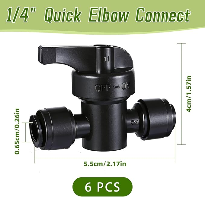 6 Pack Quick Connect 1/4" Drip Irrigation Shut Off Valve Fittings, Push-to-Fit Drip Irrigation Switch Valve Connectors for 1/4 Inch Drip Tubing,Anti-Leak Connectors for Garden Irrigation System