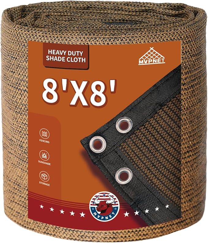 90% Sun Shade Cloth with Grommets 8x8 FT, 180GSM Heavy-Duty HDPE Mesh Tarp with Reinforced Edges & Rustproof Grommets, UV Block Shade Cover for Pergola, Patio, Garden, Greenhouse, Chicken Coop
