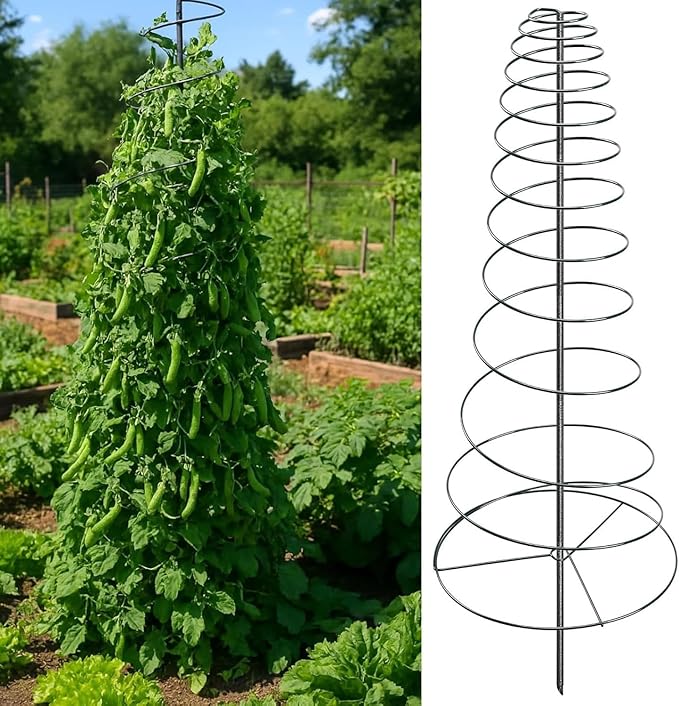 Spiral Frame Garden Trellis for Climbing Plants Outdoor - 12-72" Adjustable Heavy Duty Metal Support for Pole Beans,Snap Peas,Tomatoes,Cucumbers,Anti-Tip Plant Tower for Raised Beds, Backyard