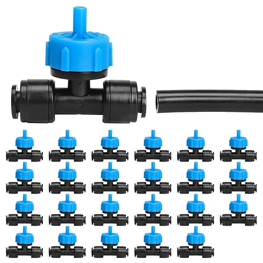 Bonviee 1/4 Inch Push-to-Connect Tee with Pressure-Compensating Drippers, 24 Pack – Even Watering for Slopes, Garden, Greenhouse
