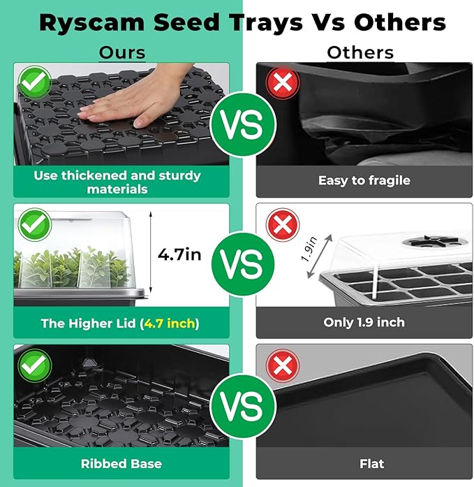 Seed Starter Tray, Seedling Starter Trays for Starting Plant Seeds, Indoor Gardening Plant Germination Trays, Black, 5PCS