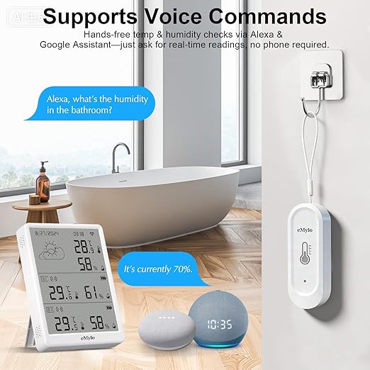 eMylo WiFi Thermometer Hygrometer 3 Pack, Smart Digital Indoor Temperature Humidity Monitor 328Ft Rang with 2 IP65 Outdoor Wireless Sensors, App Alerts, Free Data Storage Export, for Home, Greenhouse
