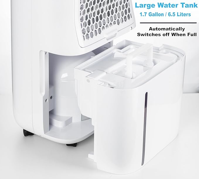 Nyxi 4,500 Sqft / 50 Pints Powerful Compressor Dehumidifier, Smart Digital Humidity Control, XL Water Tank 1.7 Gallon, Drain Hose Option, 24-Hour Timer, Removes Moisture for Home, Laundry, Office
