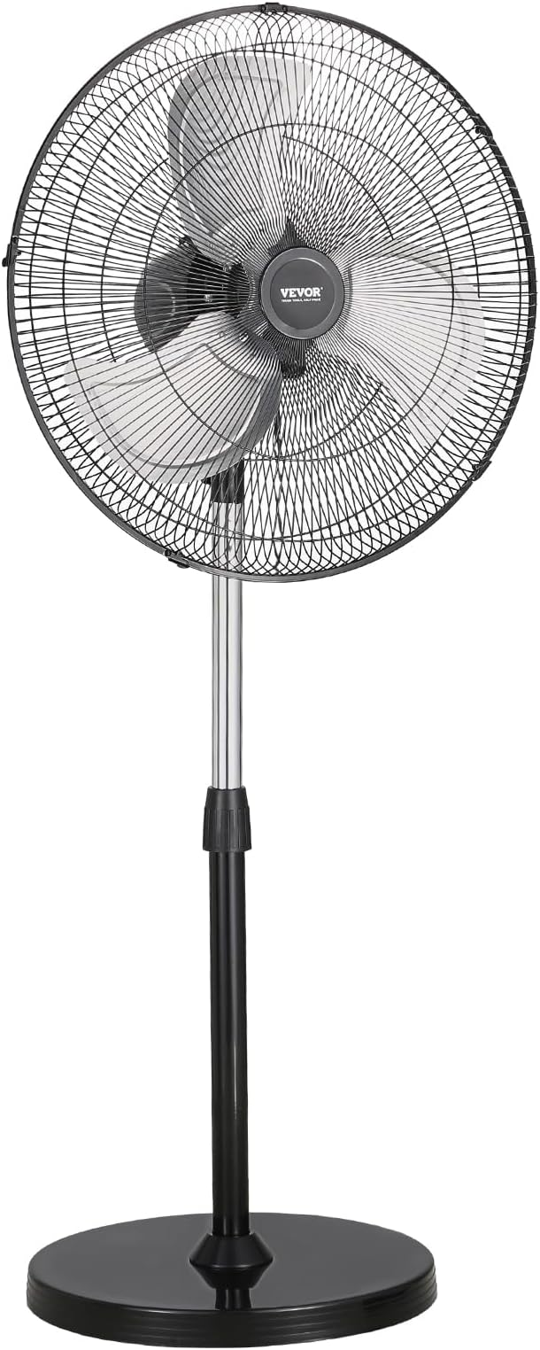 VEVOR Industrial Pedestal Fan, 18 Inch 90-Degree Oscillating Fan, Height Adjustable Standing Fans with 3 Adjustable Speeds, High Power Floor Fans for Office, Black