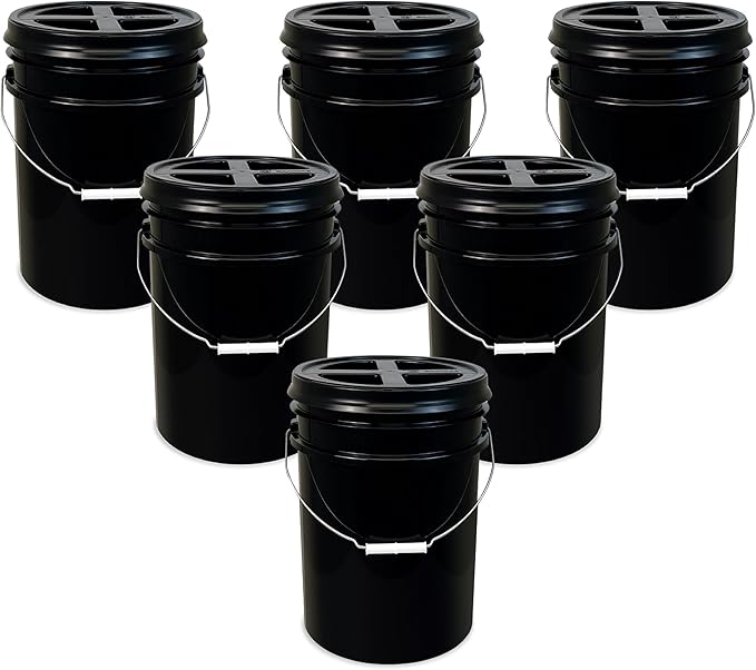 ePackageSupply 5 Gallon Bucket - Food Grade Bucket with Airtight Gamma Seal Screw-On Lid, BPA-Free, Heavy-Duty 90 Mil HDPE Plastic, Bulk Storage, Durable Container, Made in USA, Black/Black, 6 Packs