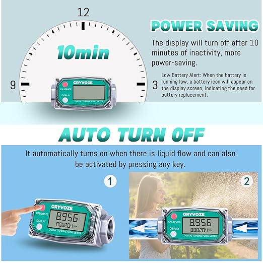 2 PCS 3/4 Inch Digital Turbine Flow Meter, 0.8-13.2 GPM Inline NPT Thread Flowmeter for Water, Diesel, Gas Oil, Gasoline, Kerosene, Methanol, and Other Liquids