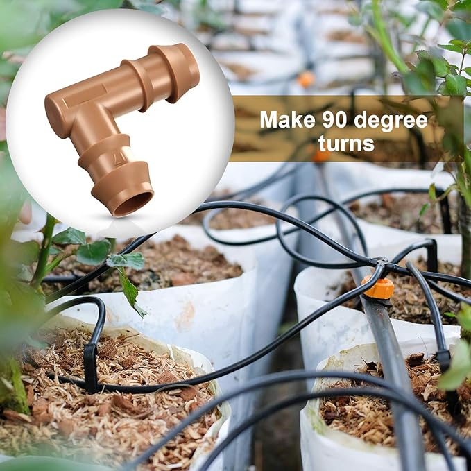 Boao 20 Packs 1/2 Inch Drip Irrigation Fittings Connectors Barbed Connector Plastics Drip Irrigation Barbed Hose Connector 17 mm Diameter(Elbow)