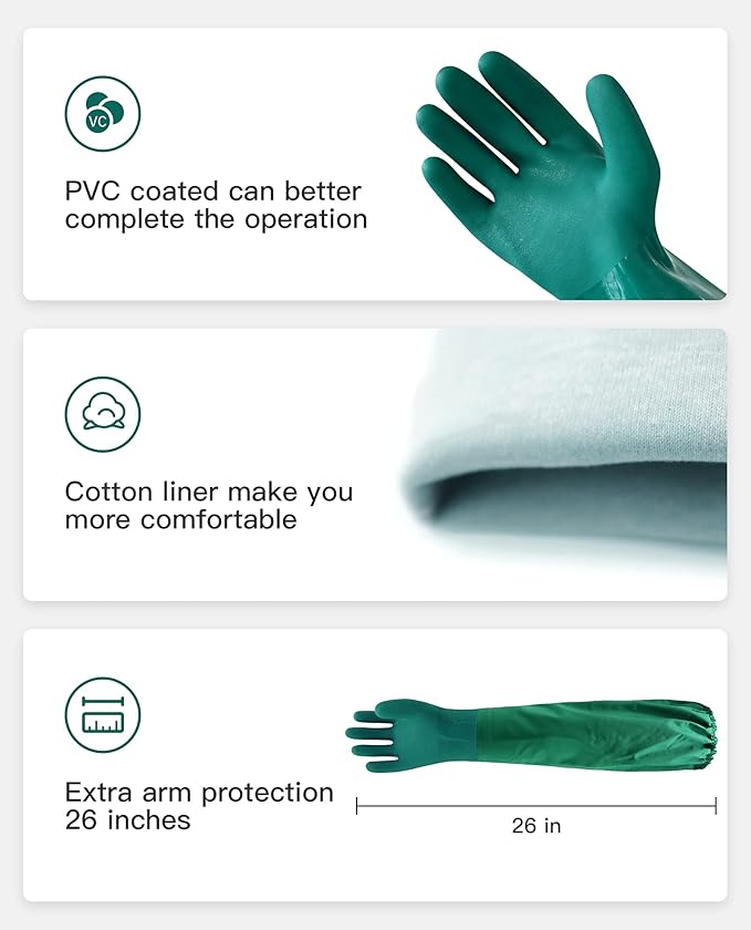 PACIFIC PPE 3 Pairs 26" Rubber Gloves - Chemical Resistant, Extra-long Heavy Duty Waterproof Gloves with Cotton Liner, Anti-skid, Acid-alkali and Oil Resistant, Large