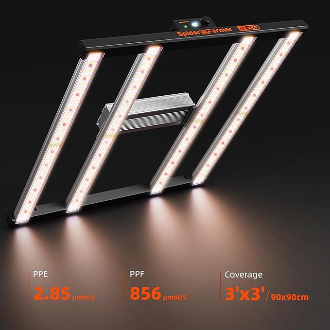 Spider Farmer SE3000 LED Grow Light, 300W Dimmable Full Spectrum, 3x3ft Coverage, App Control & Dimming Daisy Chain Bar Style Grow Lamp for Indoor Plants